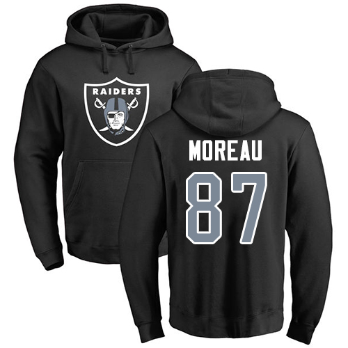 Men Oakland Raiders Black Foster Moreau Name and Number Logo NFL Football #87 Pullover Hoodie Sweatshirts